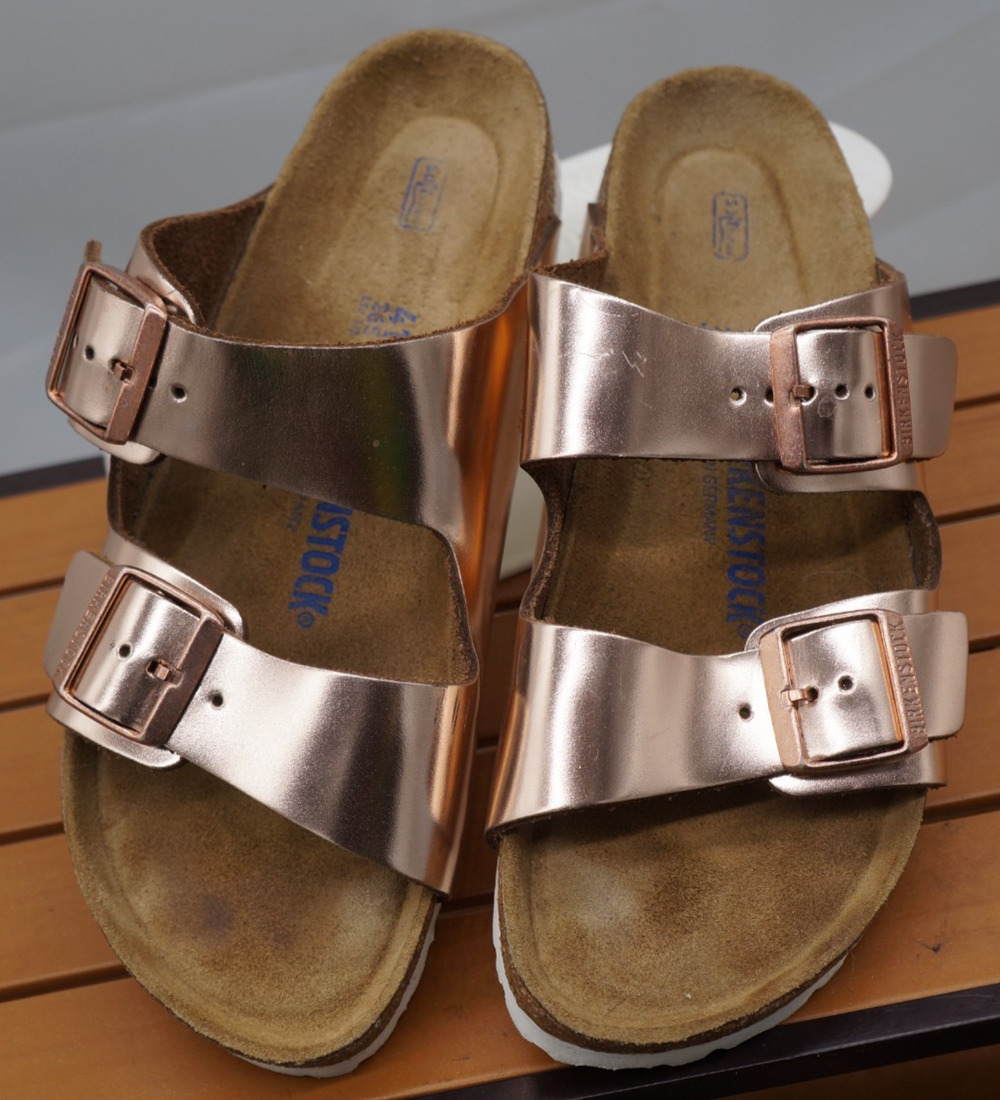 Birkenstock Arizona Metallic Rose Gold Leather Sandals Sz L10 / M8 Narrow
